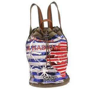 Chanel Gray Canvas Sequins Paris-Cuba Cubano Trip Backpack 116138